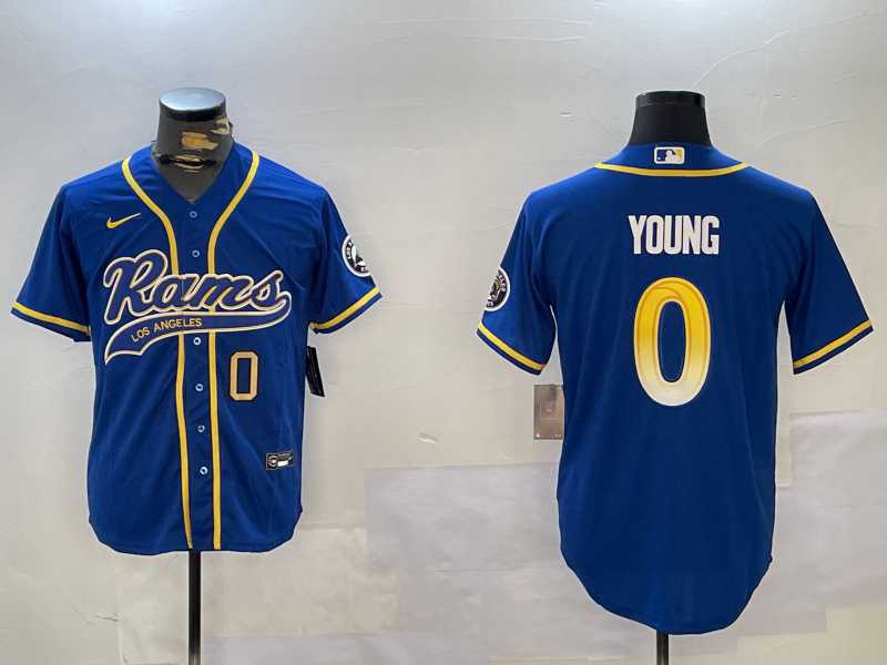 Mens Los Angeles Rams #0 Byron Young Royal Cool Base Stitched Baseball Jersey